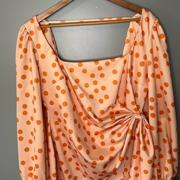 NWT ASOS Curve Square Neck Long Sleeve Wrap Mini Dress Orange Polka Dot - Picture 5 of 12